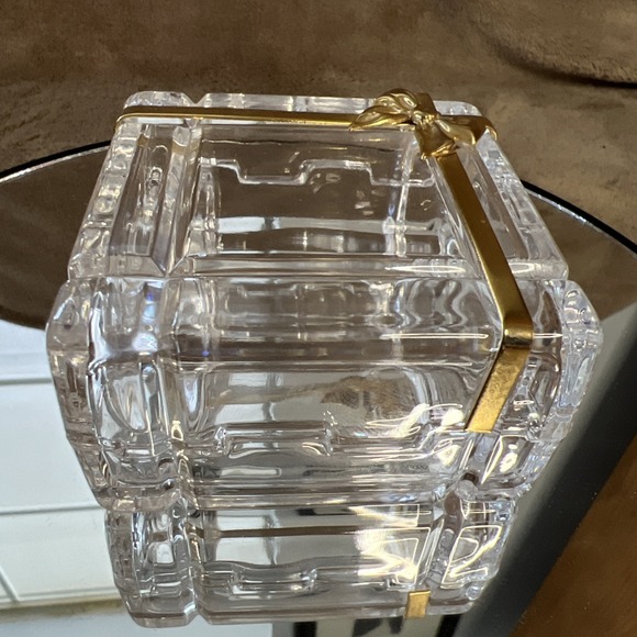 Other - Vintage Glass Cut Jewelry Trinket Box With Gold Bow On Top. Made in Italy